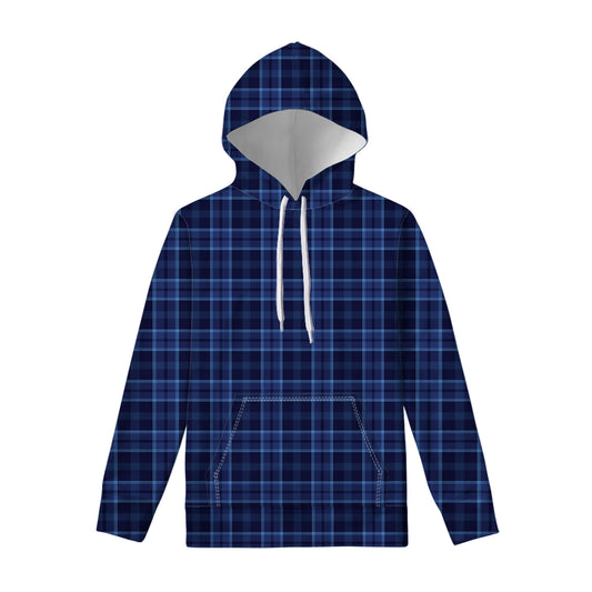 Blue Tartan Pattern Print Pullover Hoodie