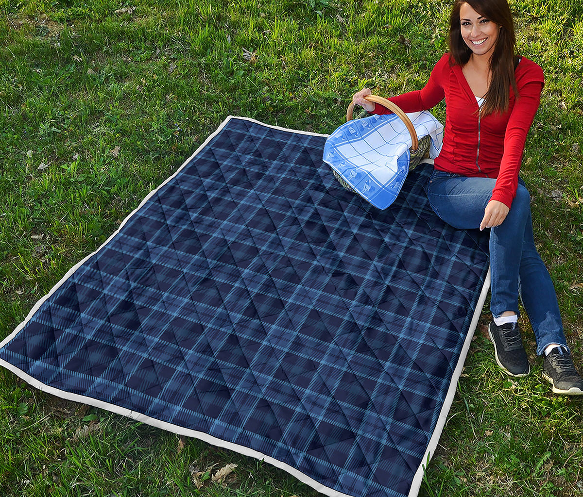 Blue Tartan Pattern Print Quilt