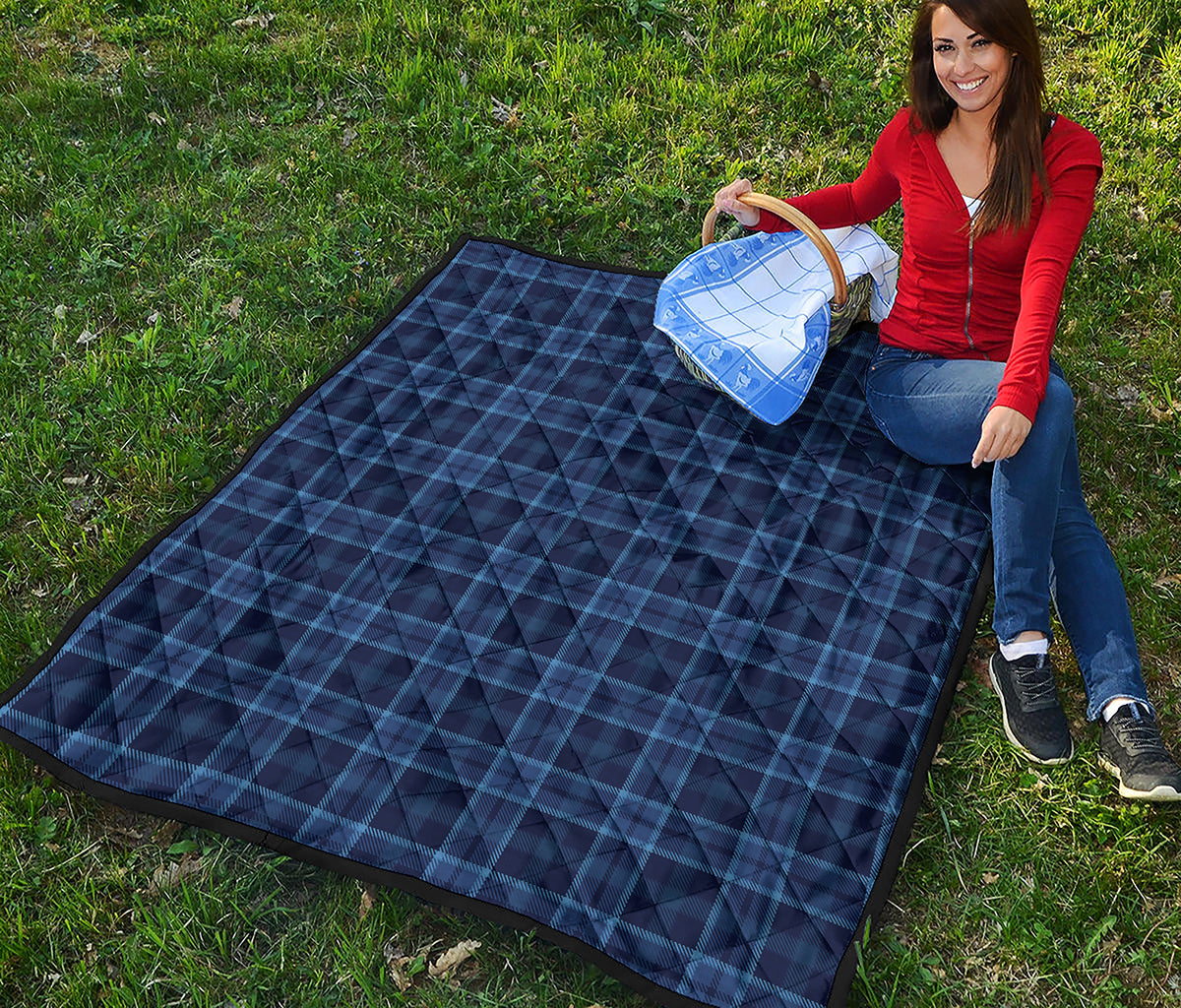 Blue Tartan Pattern Print Quilt