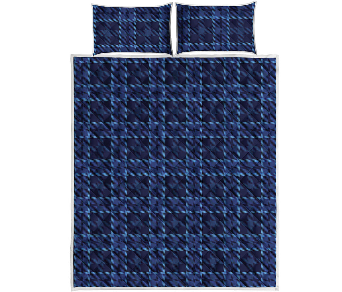 Blue Tartan Pattern Print Quilt Bed Set