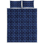 Blue Tartan Pattern Print Quilt Bed Set