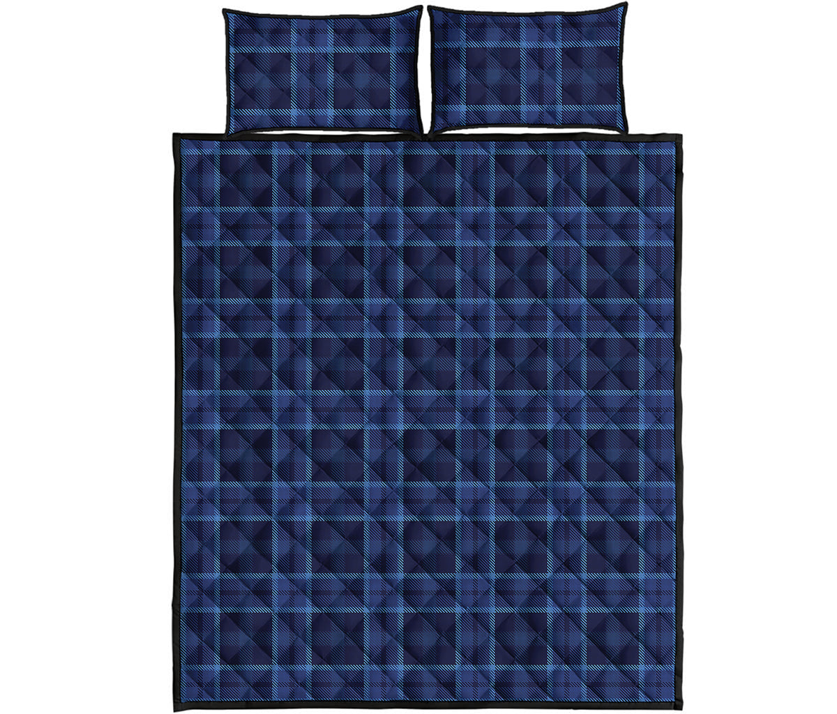 Blue Tartan Pattern Print Quilt Bed Set