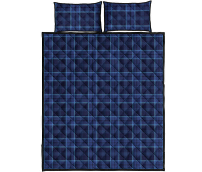 Blue Tartan Pattern Print Quilt Bed Set