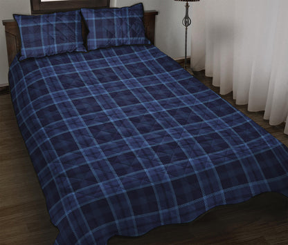 Blue Tartan Pattern Print Quilt Bed Set