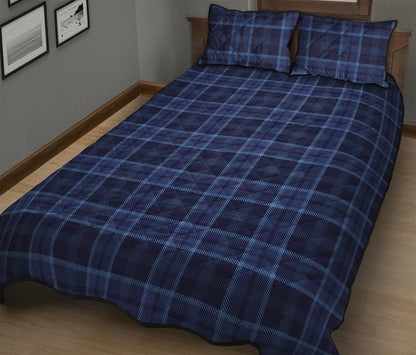 Blue Tartan Pattern Print Quilt Bed Set