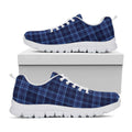 Blue Tartan Pattern Print White Running Shoes
