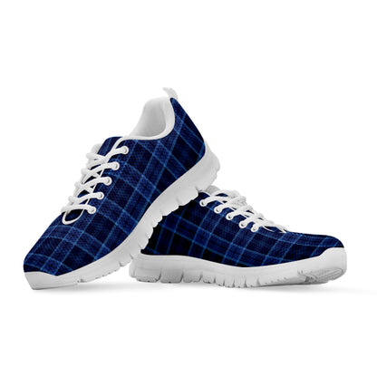Blue Tartan Pattern Print White Sneakers