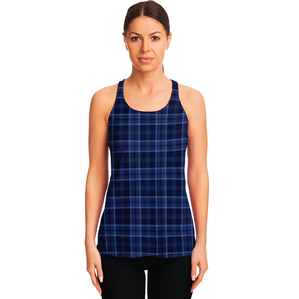 Blue Tartan Pattern Print Women's Racerback Tank Top