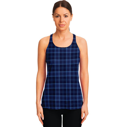 Blue Tartan Pattern Print Women's Racerback Tank Top