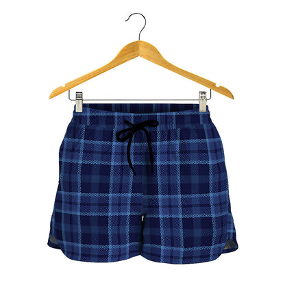 Blue Tartan Pattern Print Women's Shorts