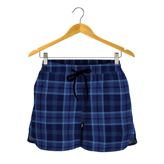 Blue Tartan Pattern Print Women's Shorts