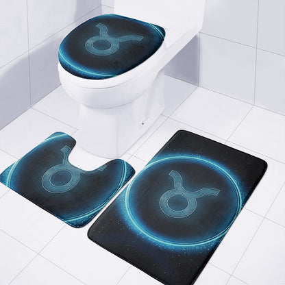 Blue Taurus Zodiac Sign Print 3 Piece Bath Mat Set