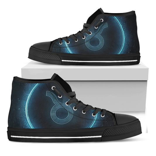 Blue Taurus Zodiac Sign Print Black High Top Shoes