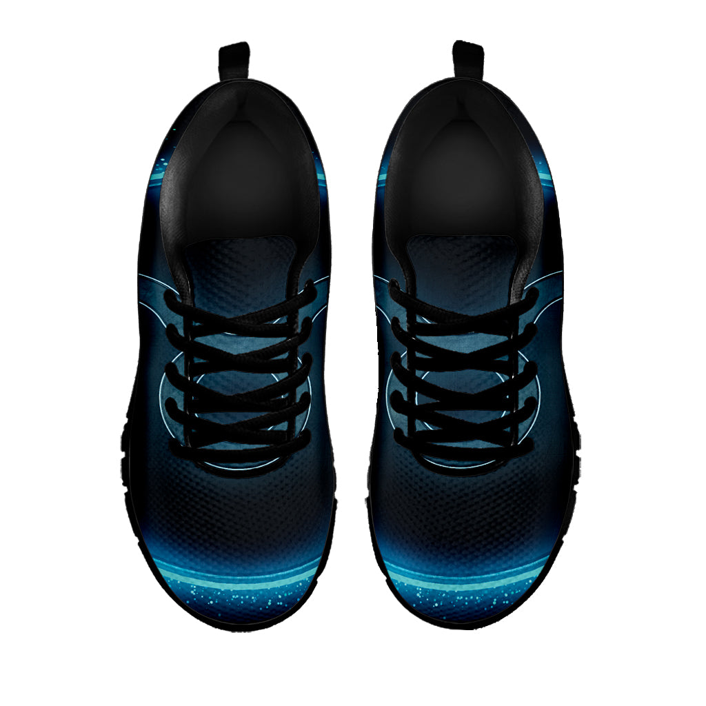 Blue Taurus Zodiac Sign Print Black Sneakers