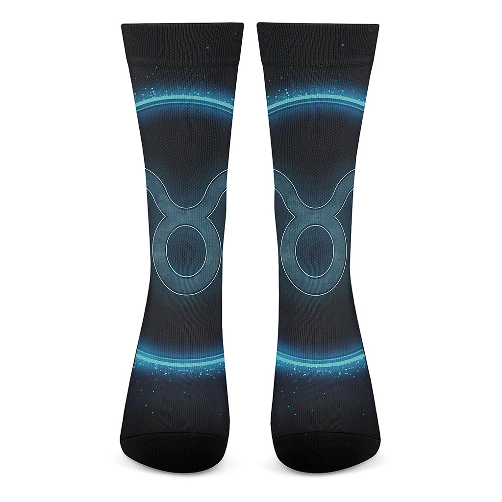 Blue Taurus Zodiac Sign Print Crew Socks