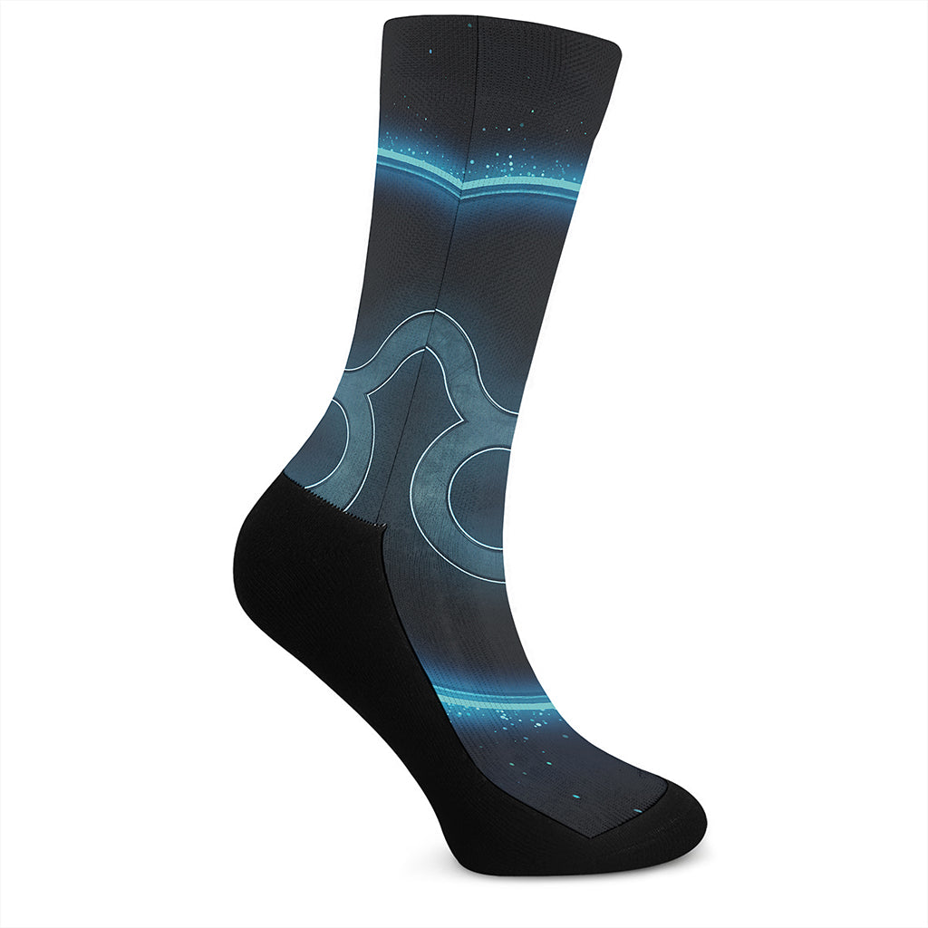 Blue Taurus Zodiac Sign Print Crew Socks