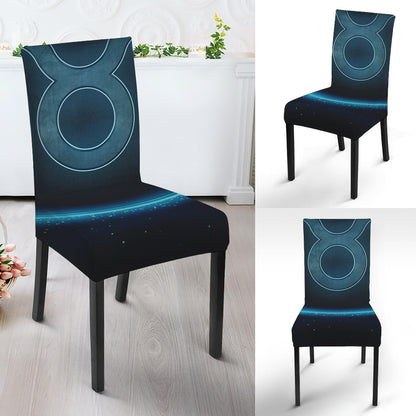 Blue Taurus Zodiac Sign Print Dining Chair Slipcover