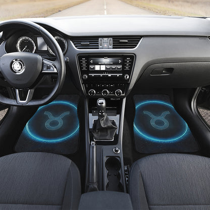 Blue Taurus Zodiac Sign Print Front and Back Car Floor Mats