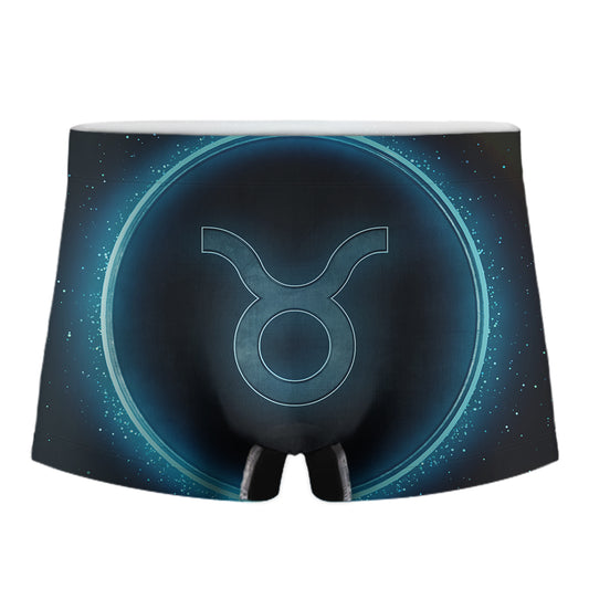Blue Taurus Zodiac Sign Print Men's Boxer Briefs