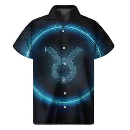 Blue Taurus Zodiac Sign Print Men's Short Sleeve Shirt