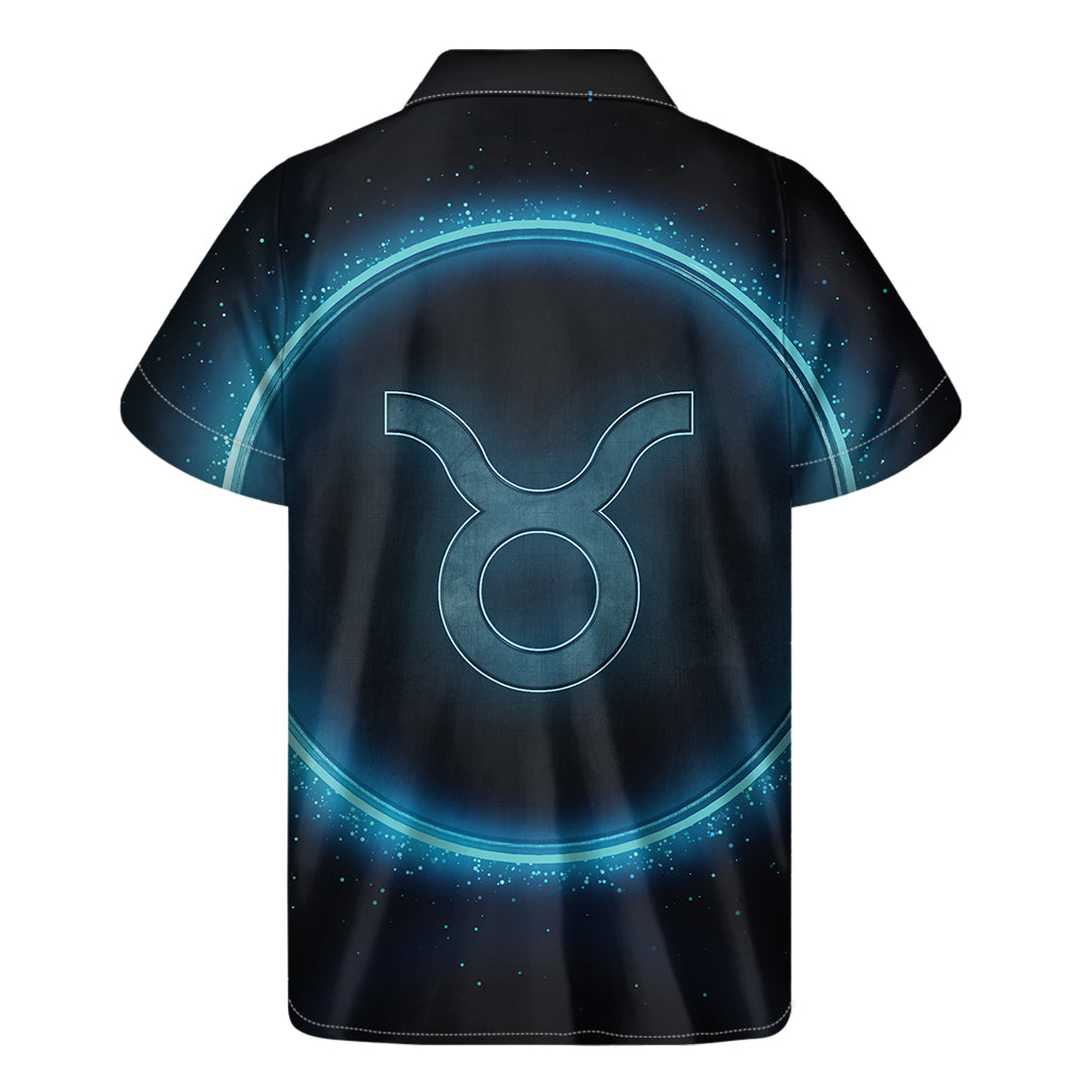 Blue Taurus Zodiac Sign Print Men's Short Sleeve Shirt
