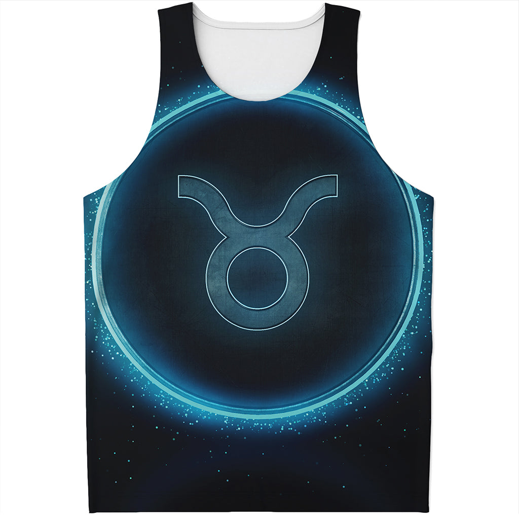 Blue Taurus Zodiac Sign Print Men's Tank Top