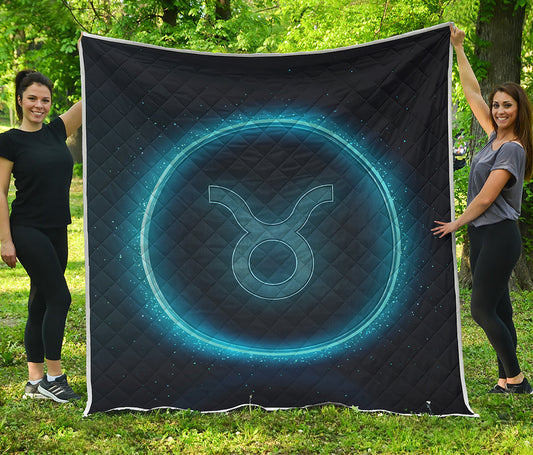 Blue Taurus Zodiac Sign Print Quilt