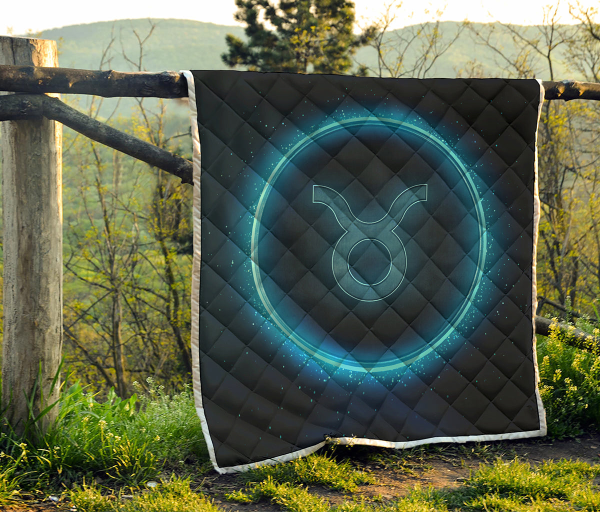 Blue Taurus Zodiac Sign Print Quilt