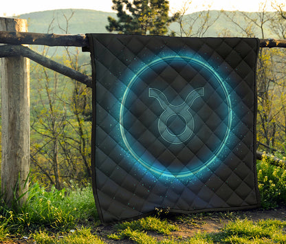 Blue Taurus Zodiac Sign Print Quilt