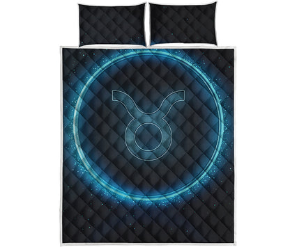 Blue Taurus Zodiac Sign Print Quilt Bed Set