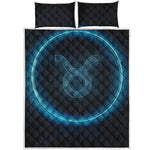 Blue Taurus Zodiac Sign Print Quilt Bed Set