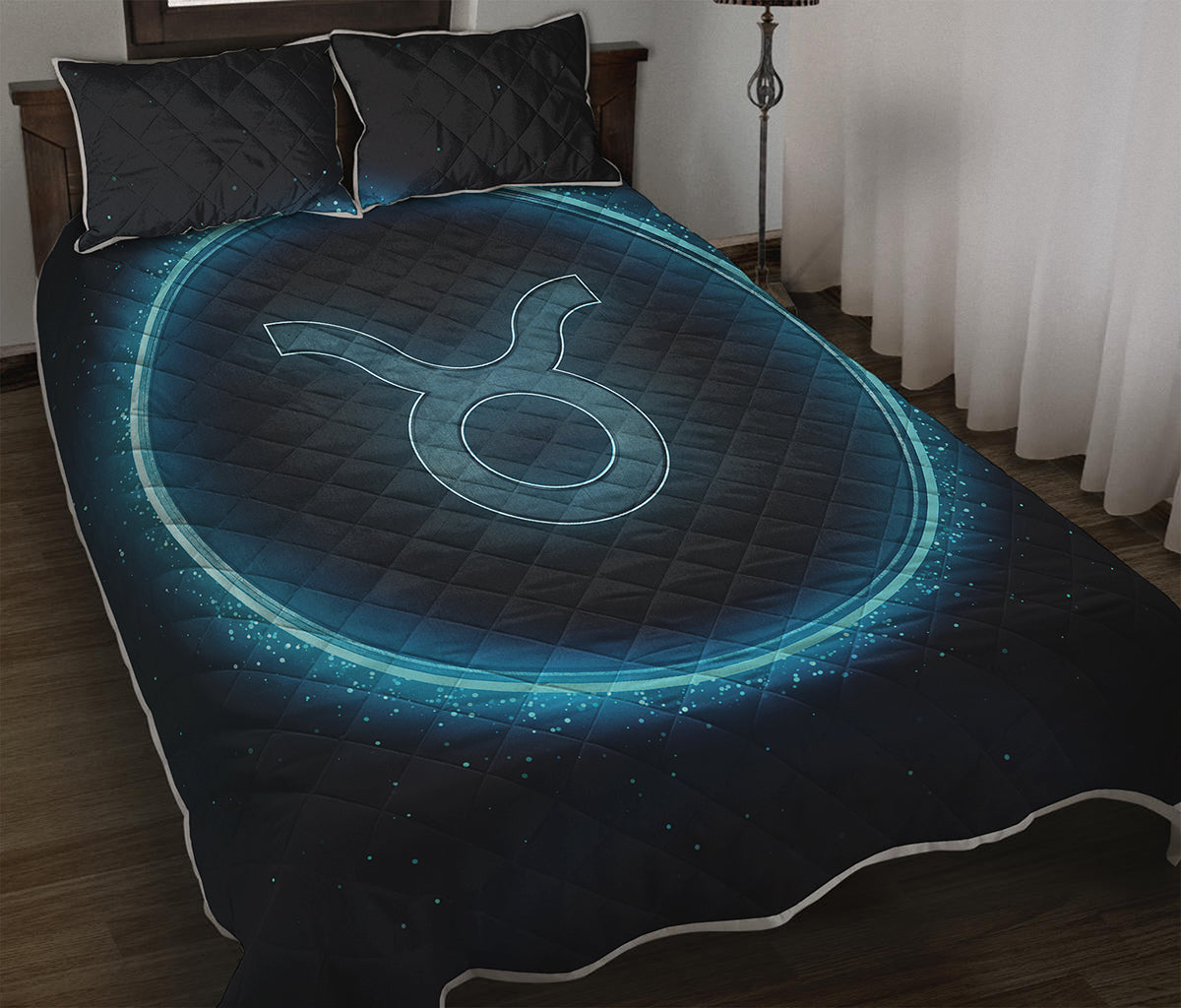 Blue Taurus Zodiac Sign Print Quilt Bed Set