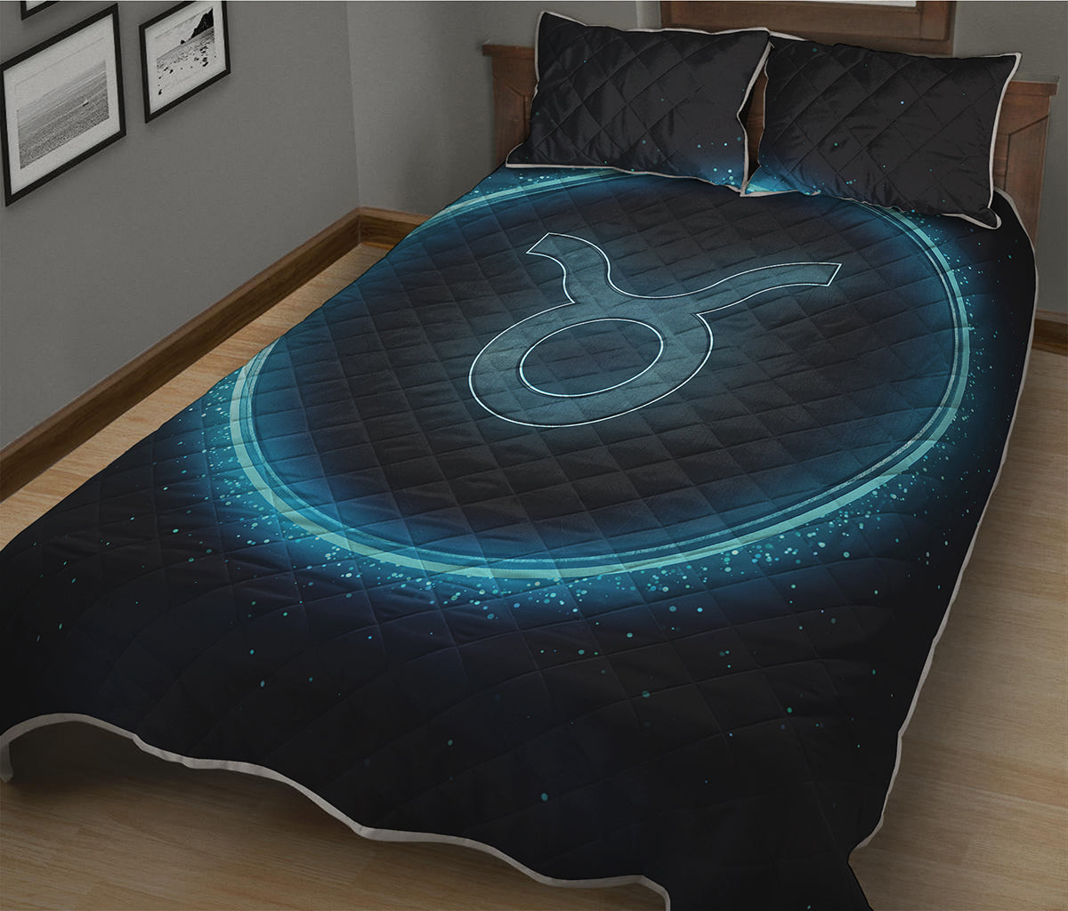 Blue Taurus Zodiac Sign Print Quilt Bed Set