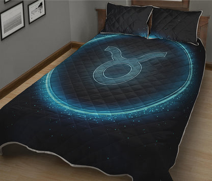 Blue Taurus Zodiac Sign Print Quilt Bed Set