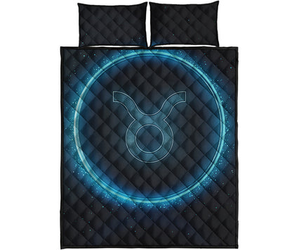 Blue Taurus Zodiac Sign Print Quilt Bed Set