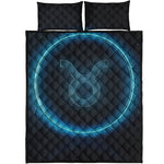 Blue Taurus Zodiac Sign Print Quilt Bed Set