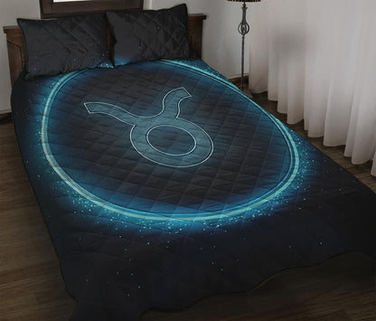 Blue Taurus Zodiac Sign Print Quilt Bed Set