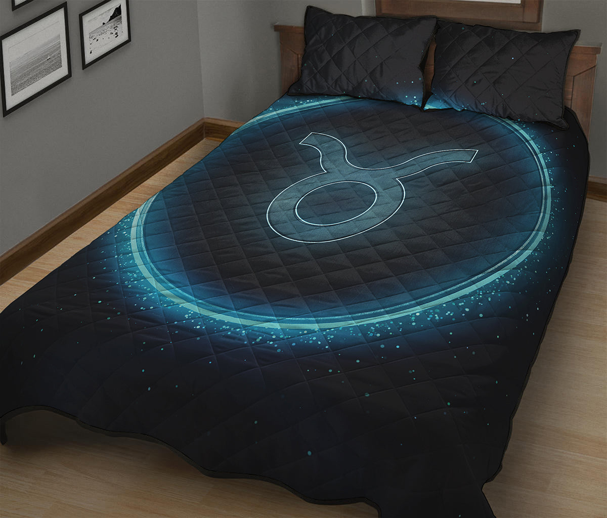 Blue Taurus Zodiac Sign Print Quilt Bed Set