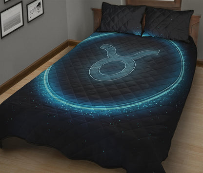 Blue Taurus Zodiac Sign Print Quilt Bed Set