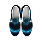 Blue Taurus Zodiac Sign Print White Slip On Shoes