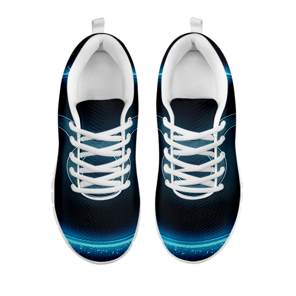 Blue Taurus Zodiac Sign Print White Sneakers