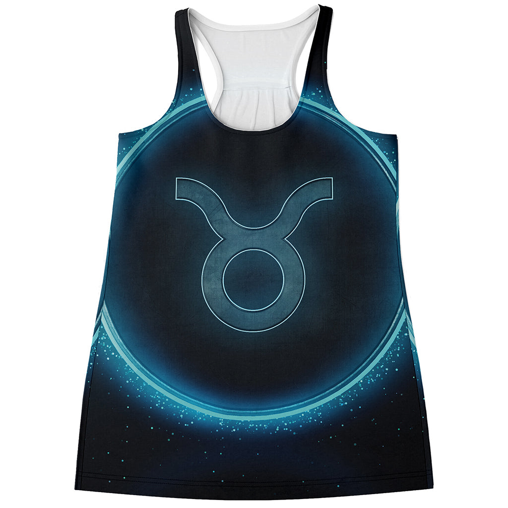 Blue Taurus Zodiac Sign Print Women's Racerback Tank Top