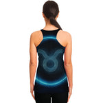 Blue Taurus Zodiac Sign Print Women's Racerback Tank Top