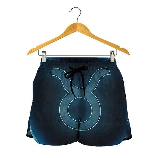 Blue Taurus Zodiac Sign Print Women's Shorts