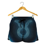 Blue Taurus Zodiac Sign Print Women's Shorts