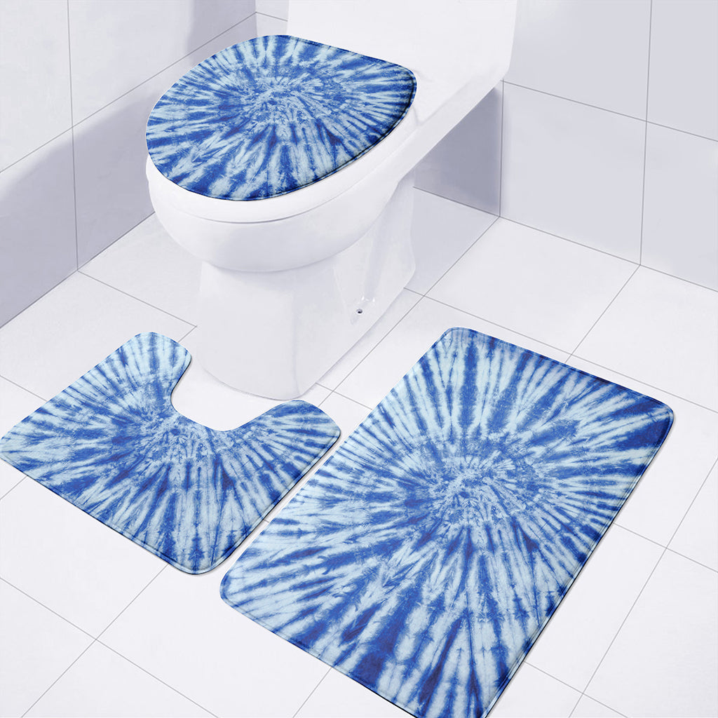 Blue Tie Dye Print 3 Piece Bath Mat Set