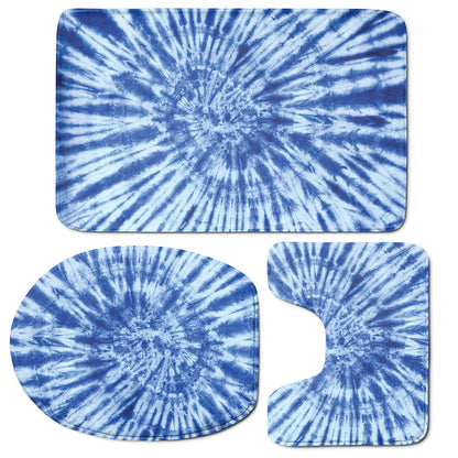 Blue Tie Dye Print 3 Piece Bath Mat Set