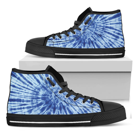 Blue Tie Dye Print Black High Top Shoes