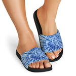 Blue Tie Dye Print Black Slide Sandals
