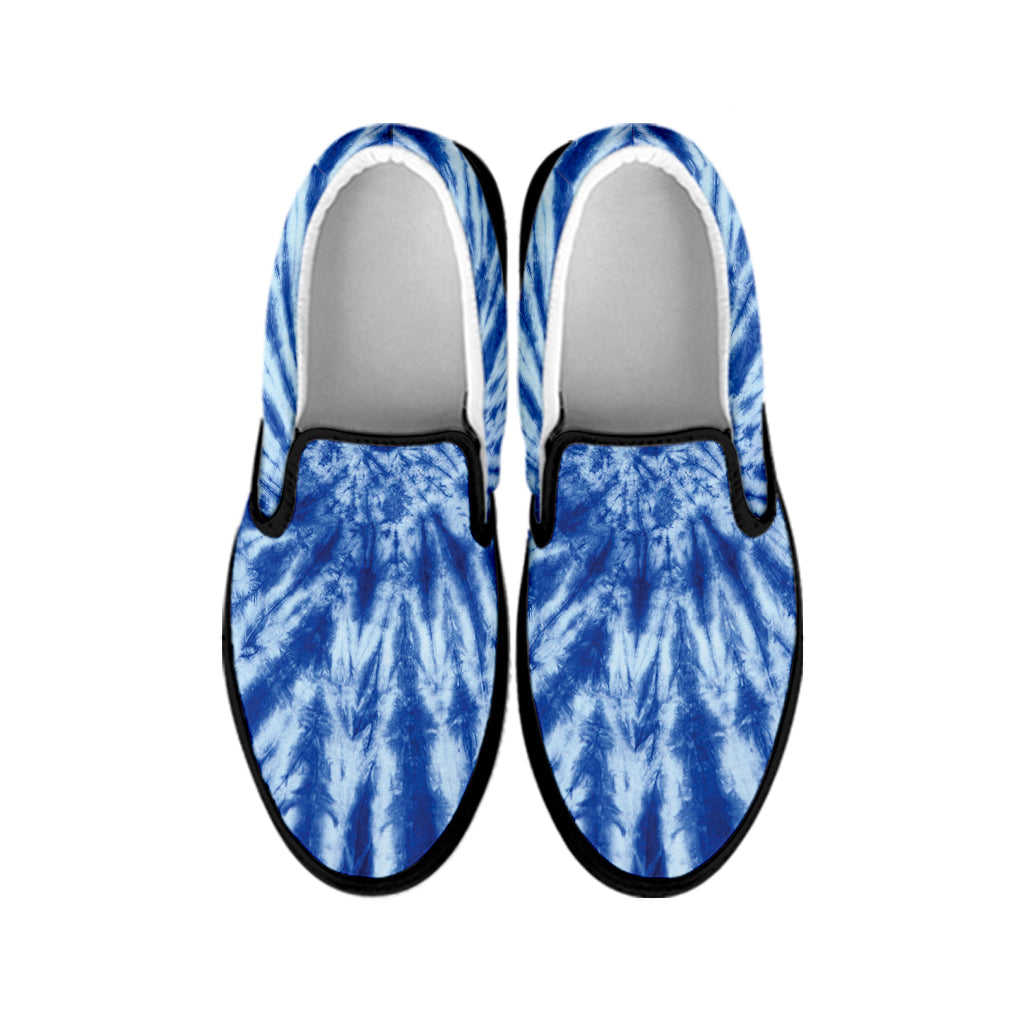 Blue Tie Dye Print Black Slip On Shoes